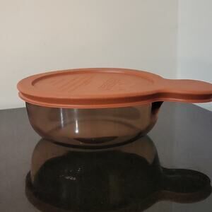 Corning Ware Visions Grab It Bowl Amber Glass Bowl with Plastic Lid V-150-B